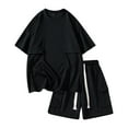 thumbnail image 2 of Antinious Going Out Outfits for Men,Summer Outfits for Men,Track Suits for Men Set Solid Round Neck Shorts And Short Sleeved Casual Sports Fashion Set,Black,XXL, 2 of 5