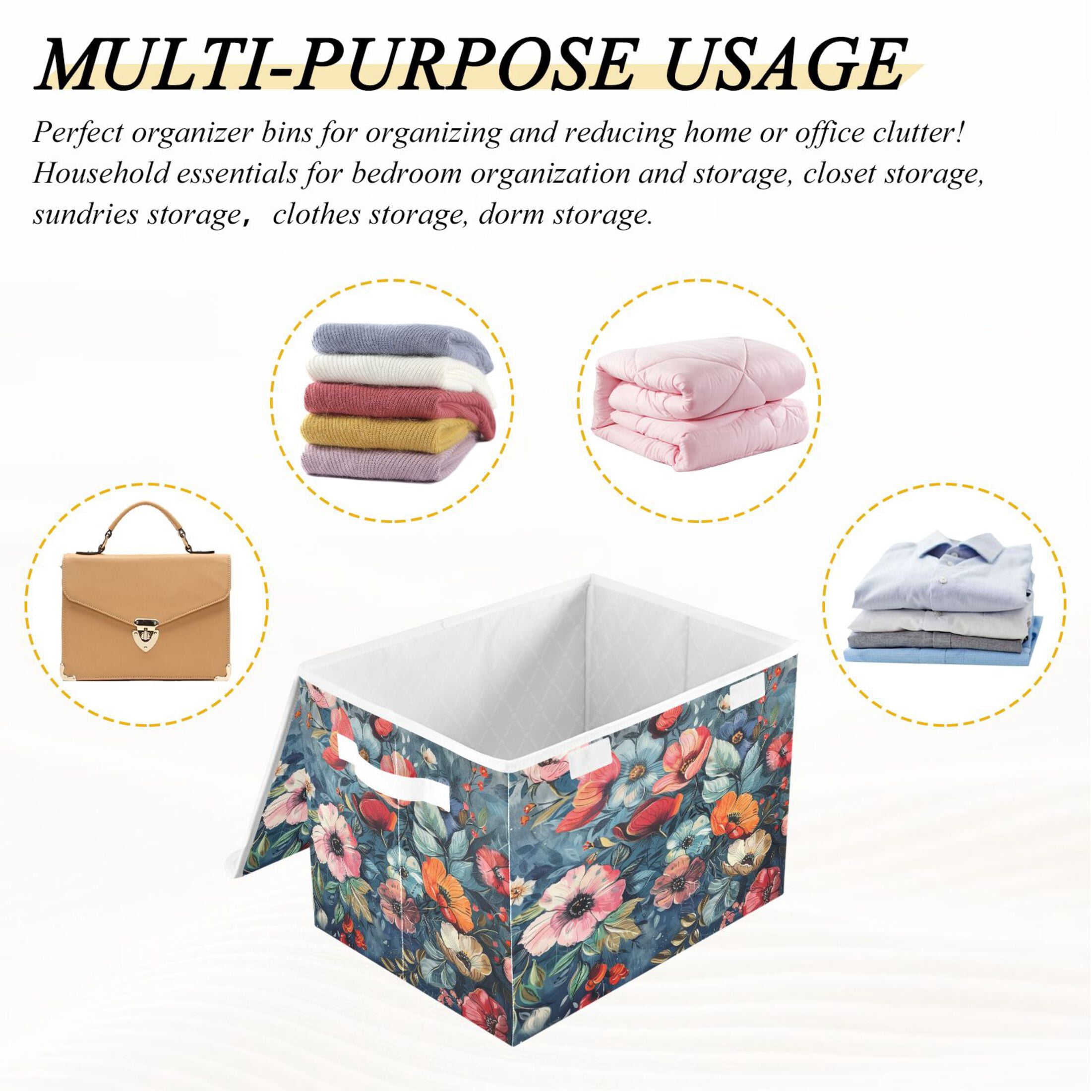 Ryvnso Boho Floral Large Lidded Foldable Storage Baskets Cubes Boxes Lids Bin for Home