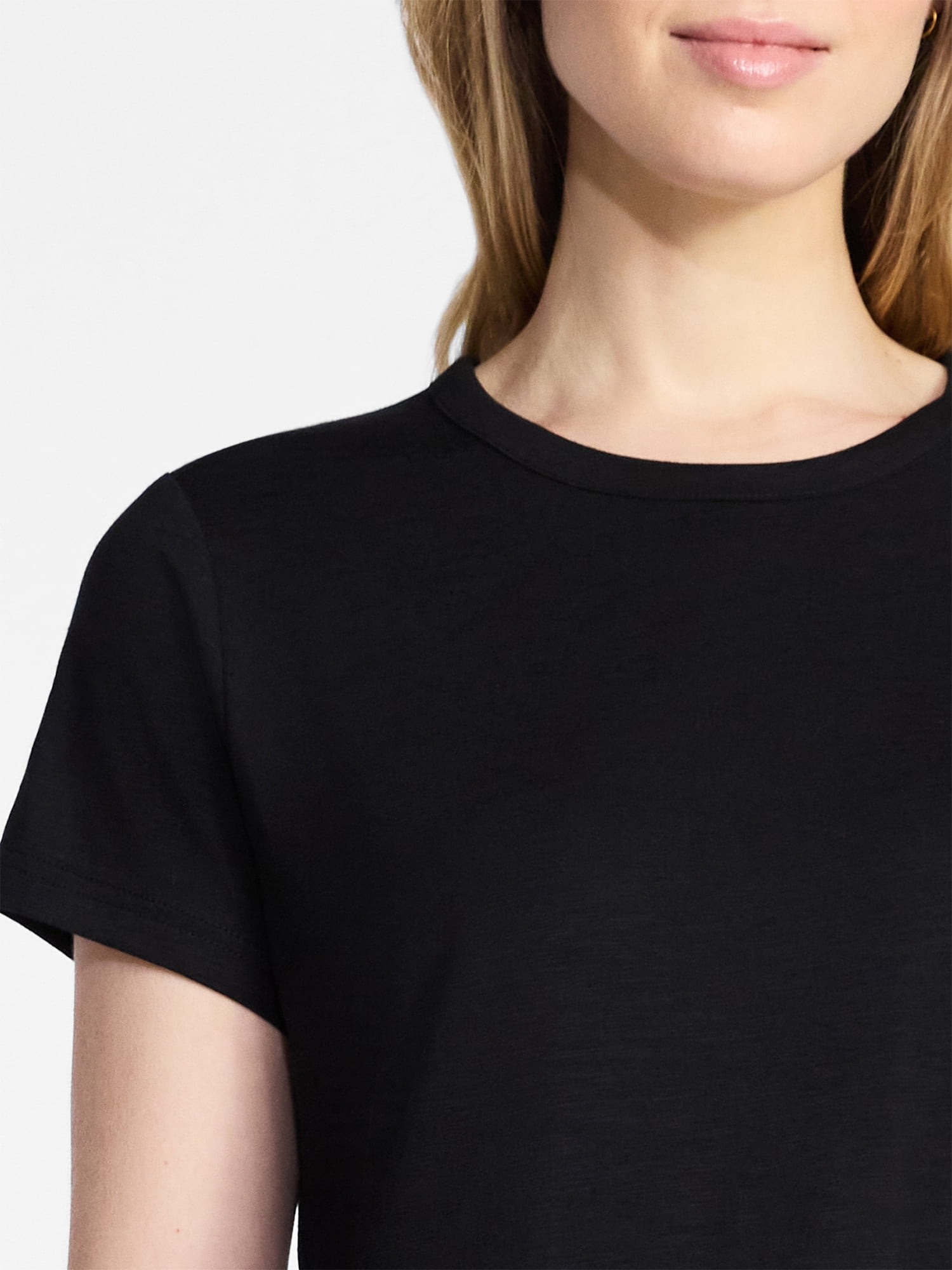 Time and Tru Women's Slub Crewneck Tee with Short Sleeves, Sizes 1X-4X