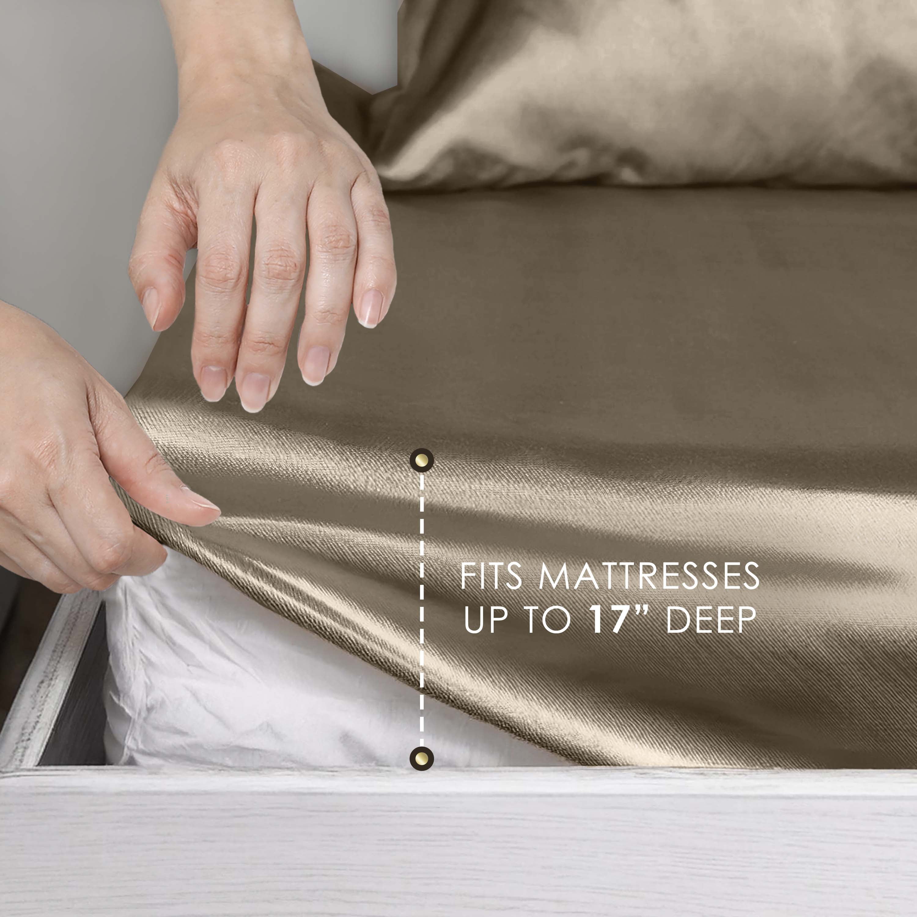 Martex Elegance 4-Piece Queen Satin Sheet Set | Silky Smooth | Great for Hair & Skin | Champagne