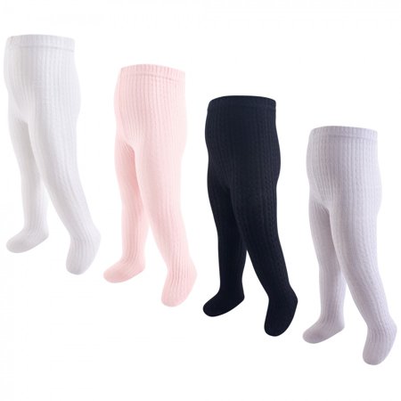 

Hudson Baby Infant and Toddler Girl Cotton Rich Tights Light Pink Black Cableknit 18-24 Months