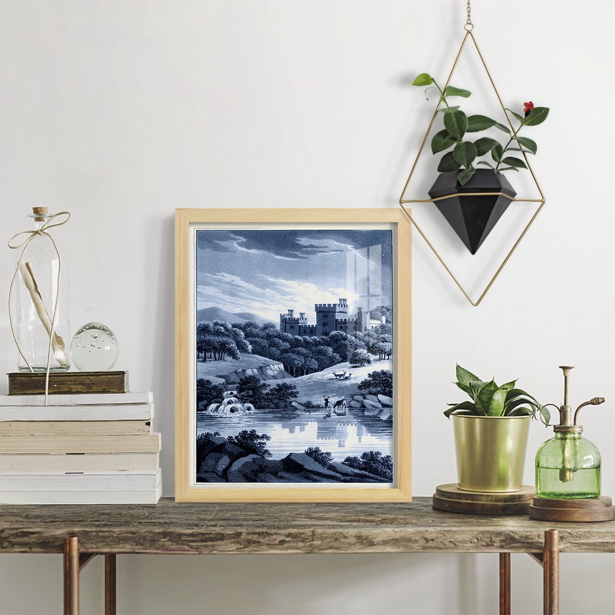 Estate View II -Framed Print w/glass-Natural Wood