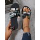 thumbnail image 1 of Women Graphic Print Buckle Decor Slide Sandals, Fashion Summer Flat Sandals, 1 of 3