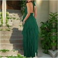 thumbnail image 5 of RYRJJ Tiered Tulle Prom Dress for Women Elegant Evening Maxi Dresses Halter V-Neck Formal Party Ball Gowns with Slit(Green,M), 5 of 9