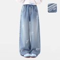 thumbnail image 2 of Girls Wide Leg Jeans Elastic Waist Baggy Jeans Bow Print Pants School Pants Girls Pants for Girls Size 5-14 Years, 2 of 6