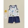thumbnail image 3 of Suealasg Toddler Boys Summer Outfit Sleeveless Dinosaur Print Tank Top and Elastic Waist Shorts Sets 2Pcs Kids Baby Boys Hawaiian Beach Vacation Clothes, 3 of 9