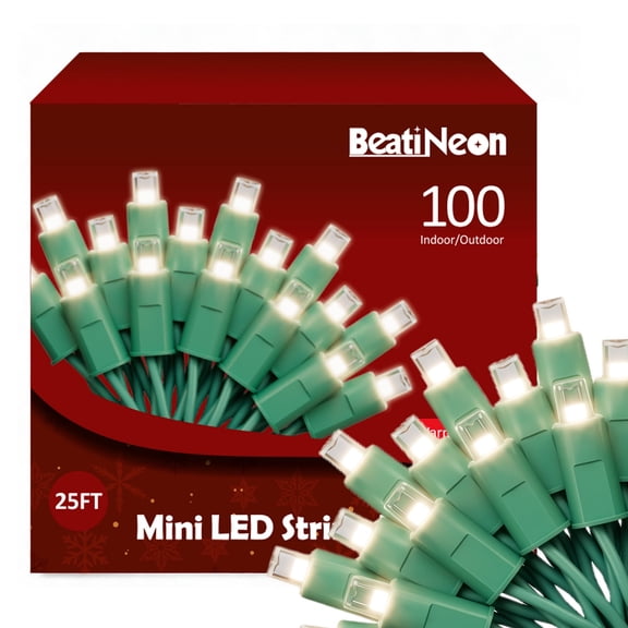 Beatineon 100 LED Christmas String Lights, 25ft IP68 Waterproof Outdoor LED String, Connectable for Patio, Fence & Holiday Decor, ETL Listed,Warm White