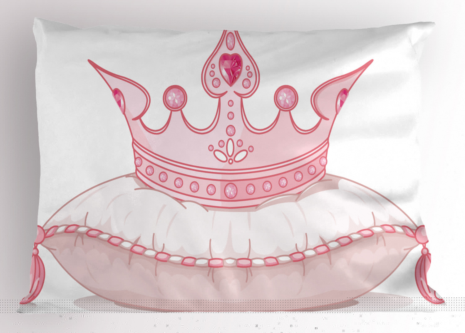 Queen Pillow Sham Cartoon Style Cute Pink Princess Crown on Pillow ...