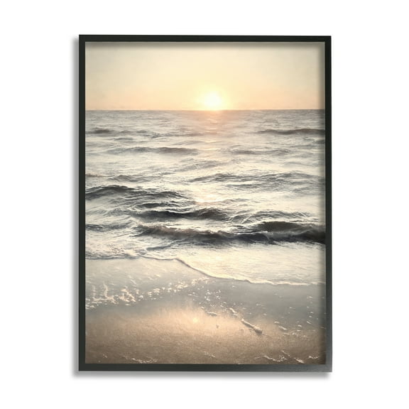 Stupell Industries Sunset on Ocean Ripples Nature Photography Black Framed Art Print Wall Art, 11 x 14