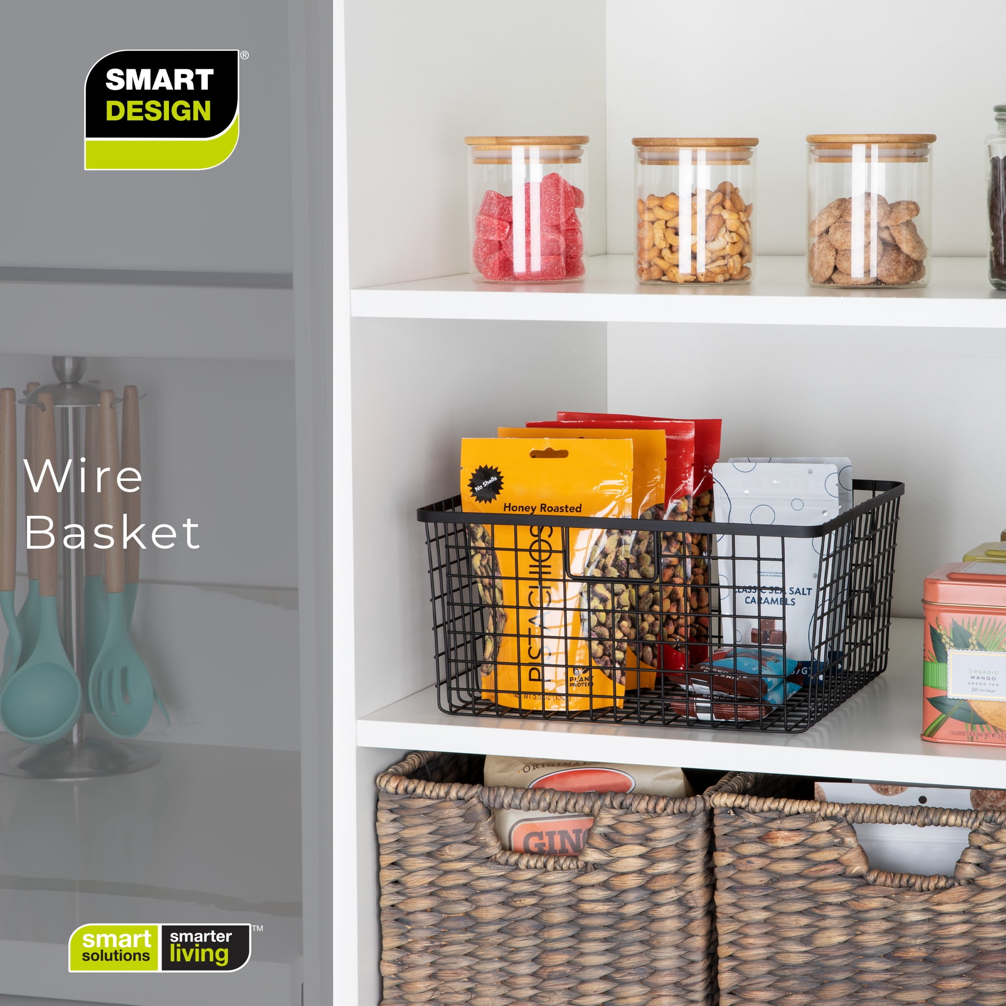 Smart Design Nestable Basket Organizer with Handles - 12 x 12 x 6 inch - Black - Set of 4