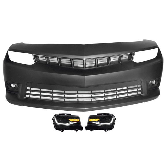 Ikon Motorsports Compatible with 14-15 Chevy Camaro SS Style Front Bumper with Fog Lights & DRL Headlamps
