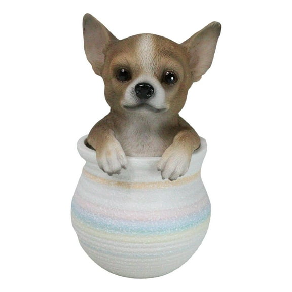Pet Taco Chihuahua Teacup Puppy Dog Figurine With Glass Eyes Pup In Pot