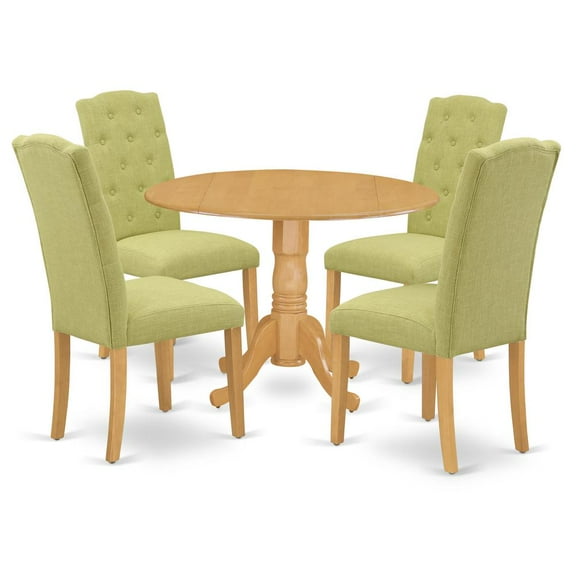 East West Furniture Dublin 5-piece Wood Dining Set in Oak/Lime Green