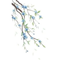 Hanging Branches Wall Decals Blue Flowers Wall Stickers Watercolor Plant Vinyl Decor