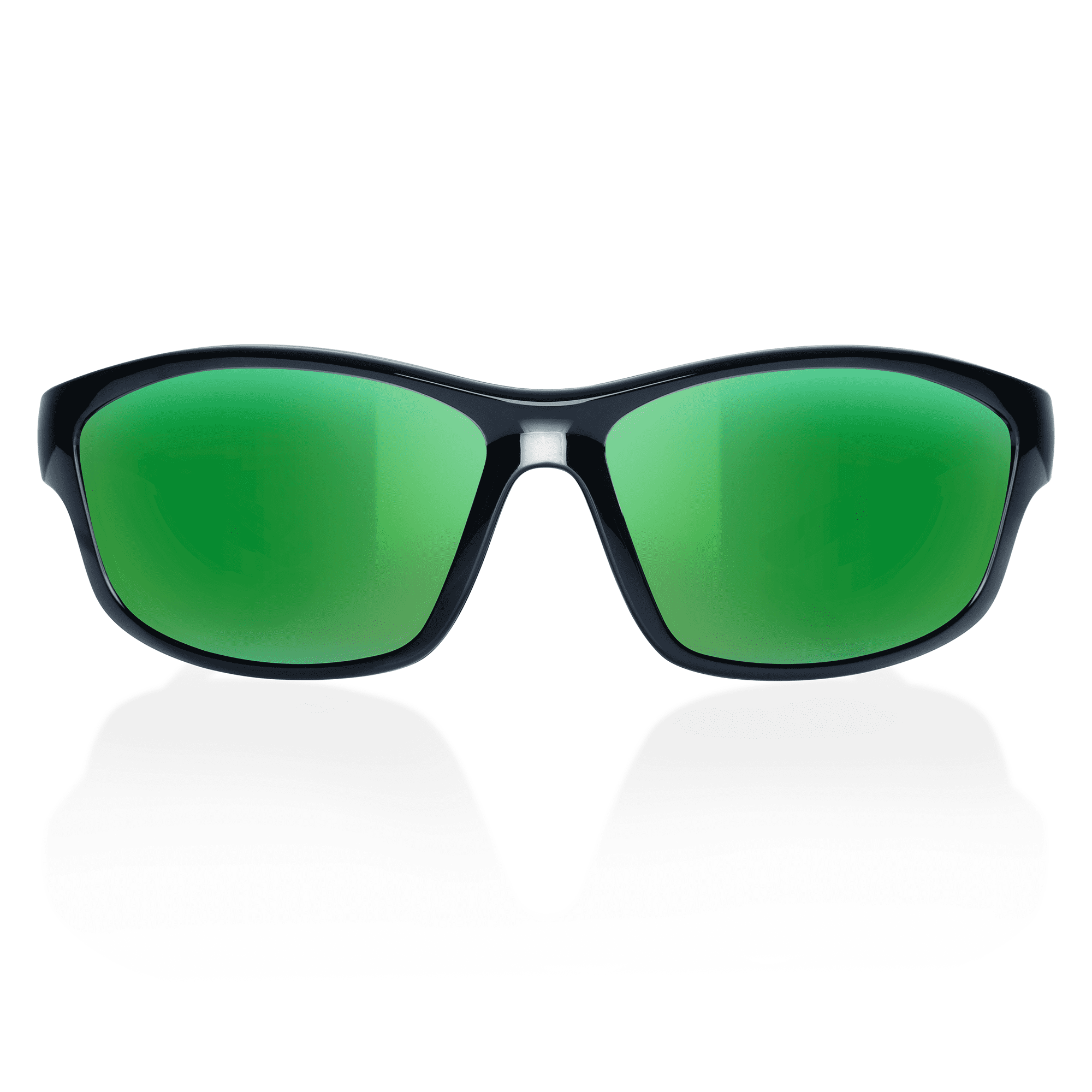 B.N.U.S Corning Glass Lens Sunglasses Polarized Men Women Wrap-around Black Frame Green Mirrored