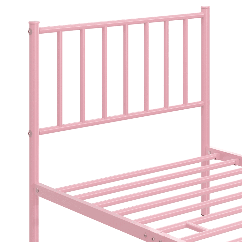 Yaheetech Metal Bed Frame with Spindle Headboard and Footboard,Twin,Pink