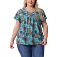 thumbnail image 1 of Blusas de verano casuales de talla grande para mujer Agnes Orinda con volantes y plisados en cuello en V, manga corta 1X Círculo azul naranja, 1 of 6