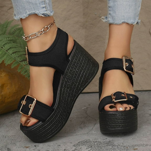 Hoshose New Summer Womens Sandals Buckle Open Toe Fish Mouth Plus Size Casual Non Slip Women Platform Sandals