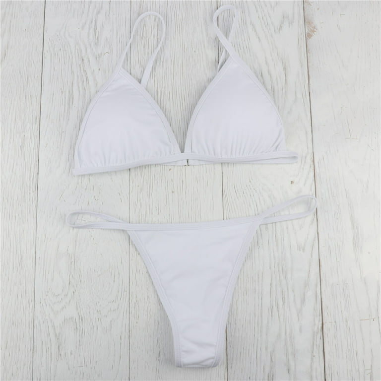 aoksee Women's Bikini Set Push-up Padded Bra Beach Thong Swimsuit Bathing  Suit Swimwear For Women Ladies teen girls Summer Clearance,White