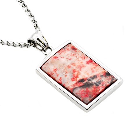Mens Stainless Steel Red Lace Agate Dog Tag Pendant