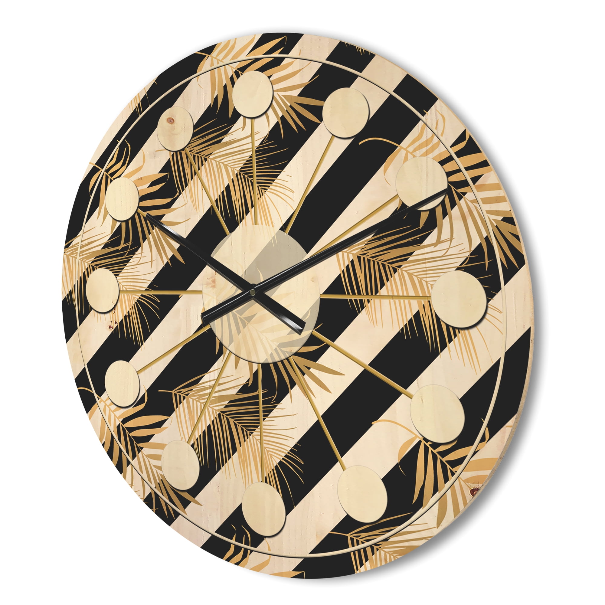 Designart 'Retro Golden Foliage VII' Mid-Century Modern Wood Wall Clock