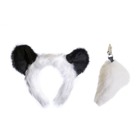 Wildlife Tree Plush Panda Ears Headband and Tail Set for Panda Costume, Cosplay, Pretend Animal Play or Safari Party