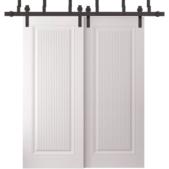 Sliding Closet Barn Bypass Doors 36 x 80 inches | CLASSIC 8889 White Enamel | 6.6ft Rails Hardware Set | Wood Solid Bedroom Wardrobe Doors
