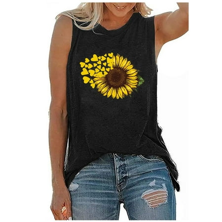 

NECHOLOGY Camisole with Bra Women Colorful neck Women O Tie-dye Printed Blouse Sunflower Vest 40 Birthday Tops for Women Vest Black X-Large
