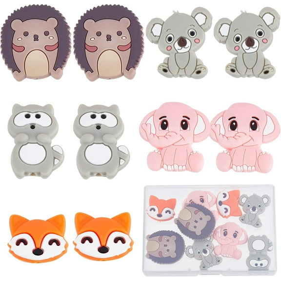 1 Box Silicone Focal Beads for Pens Silicone Cute Animal Double Sided Animals Bead Head Elephant Chunky Spacer Beads for Pen Jewelry Making Lanyard Keychain Necklace Kit colorful