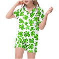 thumbnail image 3 of Odeerbi 2-12 Years Toddler Boys Girls Summer St. Patrick's Day Satin Pajamas Notched Lapel Short Sleeve Loungewear Shorts Set Sleepwear Solid Color Pajama Sets Toddler Boys Girls Clothes, 3 of 5