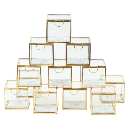 Koyal Wholesale Gold Display Glass Boxes with Hinged Lids, Bulk Set of 12 for Wedding Escort Cards, 3 Inch Party Favors