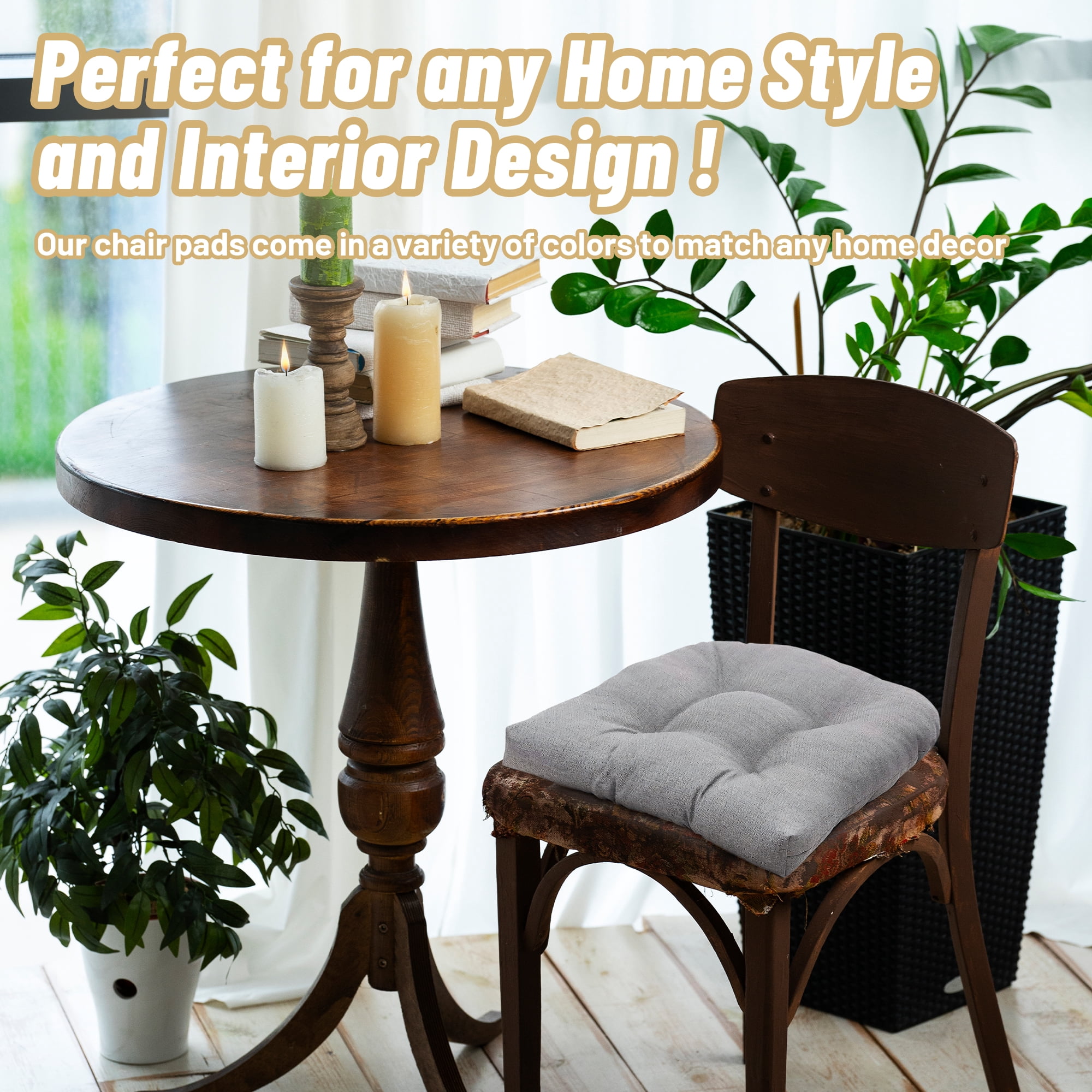 2Pieces Tufted Chair Pad Wicker Seat Cushions Round Back Outdoor/Indoor Gray