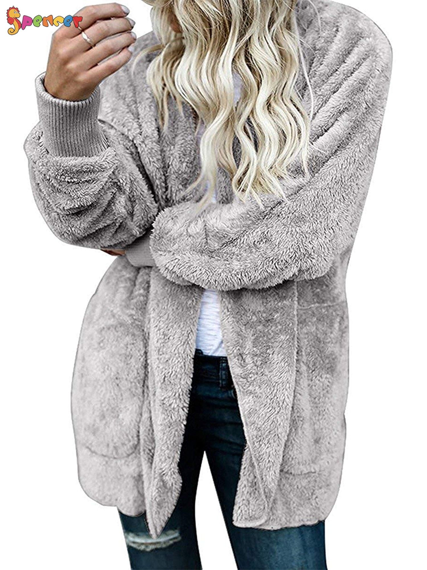 Spencer Women's Winter Fleece Fur Jacket Open Front Hooded Cardigan ...