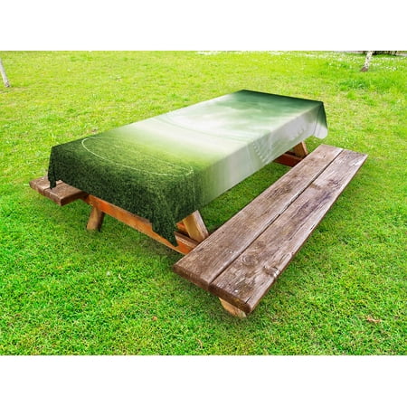 

Soccer Outdoor Tablecloth Illuminated Stadium at Night View Football Arena Activity Grass Playground Picture Print Decorative Washable Fabric Picnic Tablecloth 58 X 104 Inches Green by Ambesonne