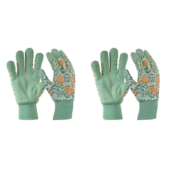 PURELY- Digz Women'S Leather Palm Garden Gloves With Knit Wrist, Coral Floral Pattern,