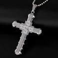 thumbnail image 2 of Stainless Steel Jewelry Double Layer Cubic Zirconia Stainless Steel Cross Pendant Necklace for Men, 2 of 5