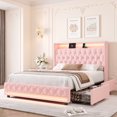 thumbnail image 1 of Homfa Full Size LED Bed Frame with 4 Storage Drawers & Charge Station, Modern Wingback Upholstered Platform Bed Frame, Pink Velvet, 1 of 8