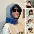 thumbnail image 2 of Mosey Women Hat Scarf Color Block Stretch Ears Protection One-piece Autumn Winter Windproof Beanies Hat Balaclava for Camping, 2 of 8