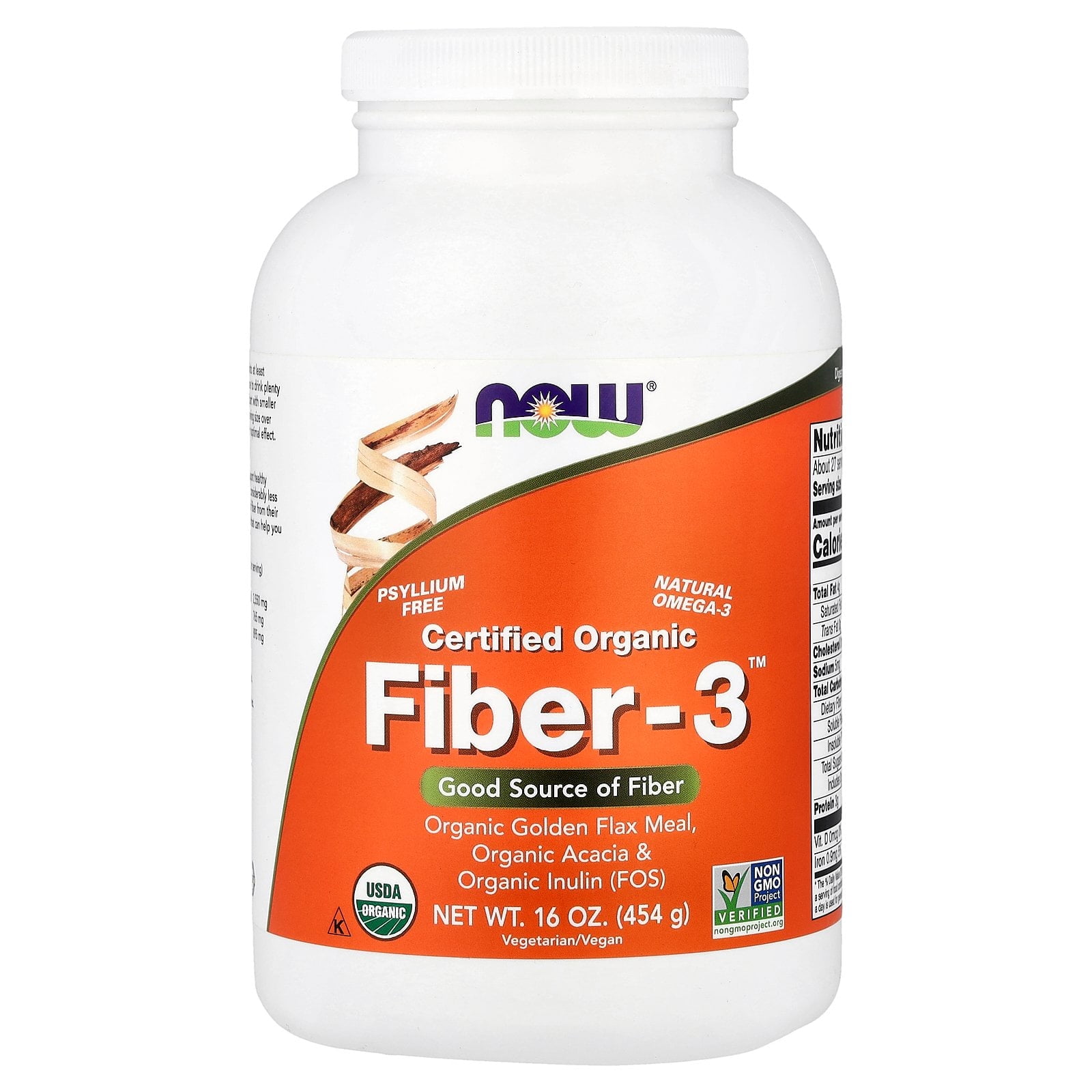 NOW Foods Certified Organic, Fiber-3, Powder, 16 oz (454 g)