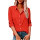 thumbnail image 1 of Camisas de Manga Larga para las Mujeres Blusa de Túnica de Imitación de Botón de Solapa de Ajuste Suelto con Tela Suave, Top de Verano Transpirable para Uso Diario Informal, 1 of 8