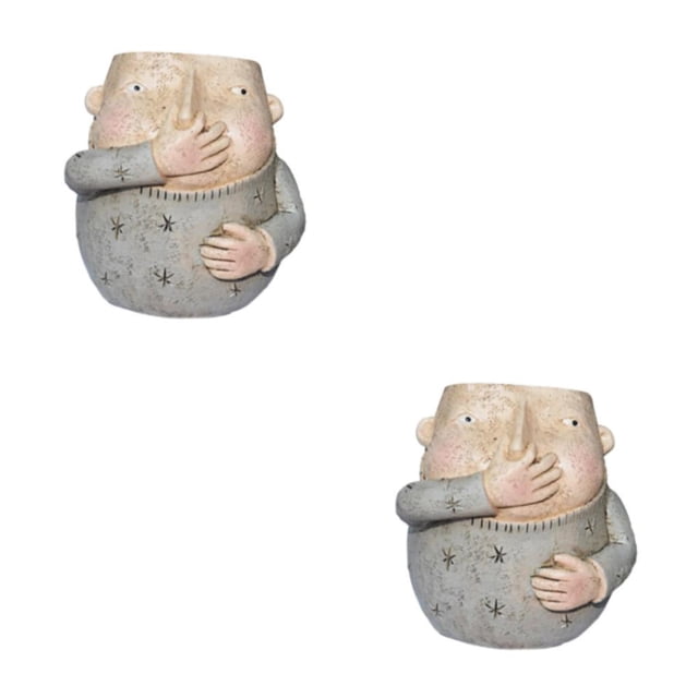 Guardoinrt Pot de Fleurs en Résine Visage de Cactus avec Trou de Drainage Garçon 12x11cm 2Set