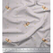 Soimoi Gray Viscose Chiffon Fabric Dot & Honey Bee Insect Print Fabric by the Yard 42 Inch Wide