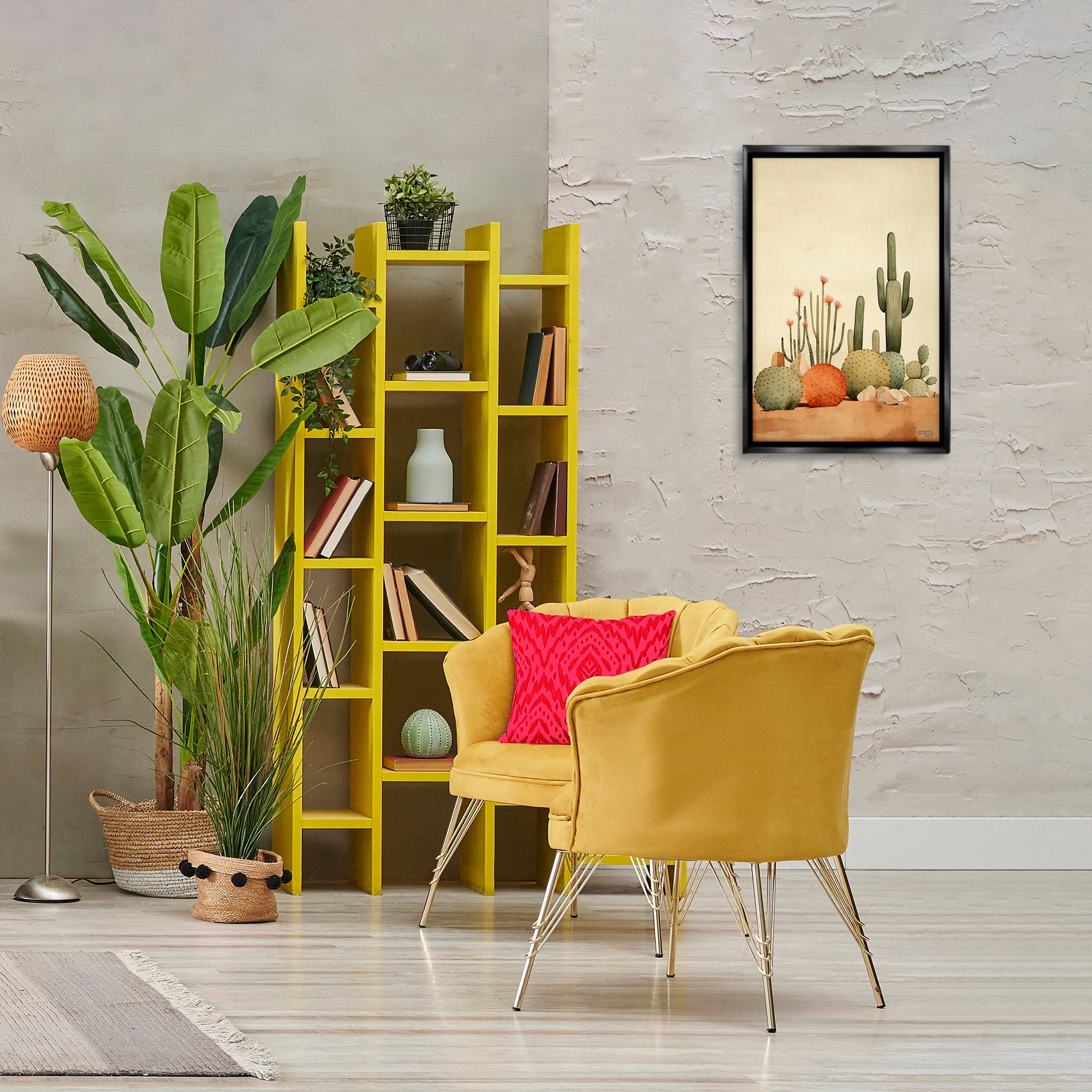 Stupell Industries Desert Cactus Scenery Landscape Painting Black Floater Framed Art Print Wall Art, 17 x 25