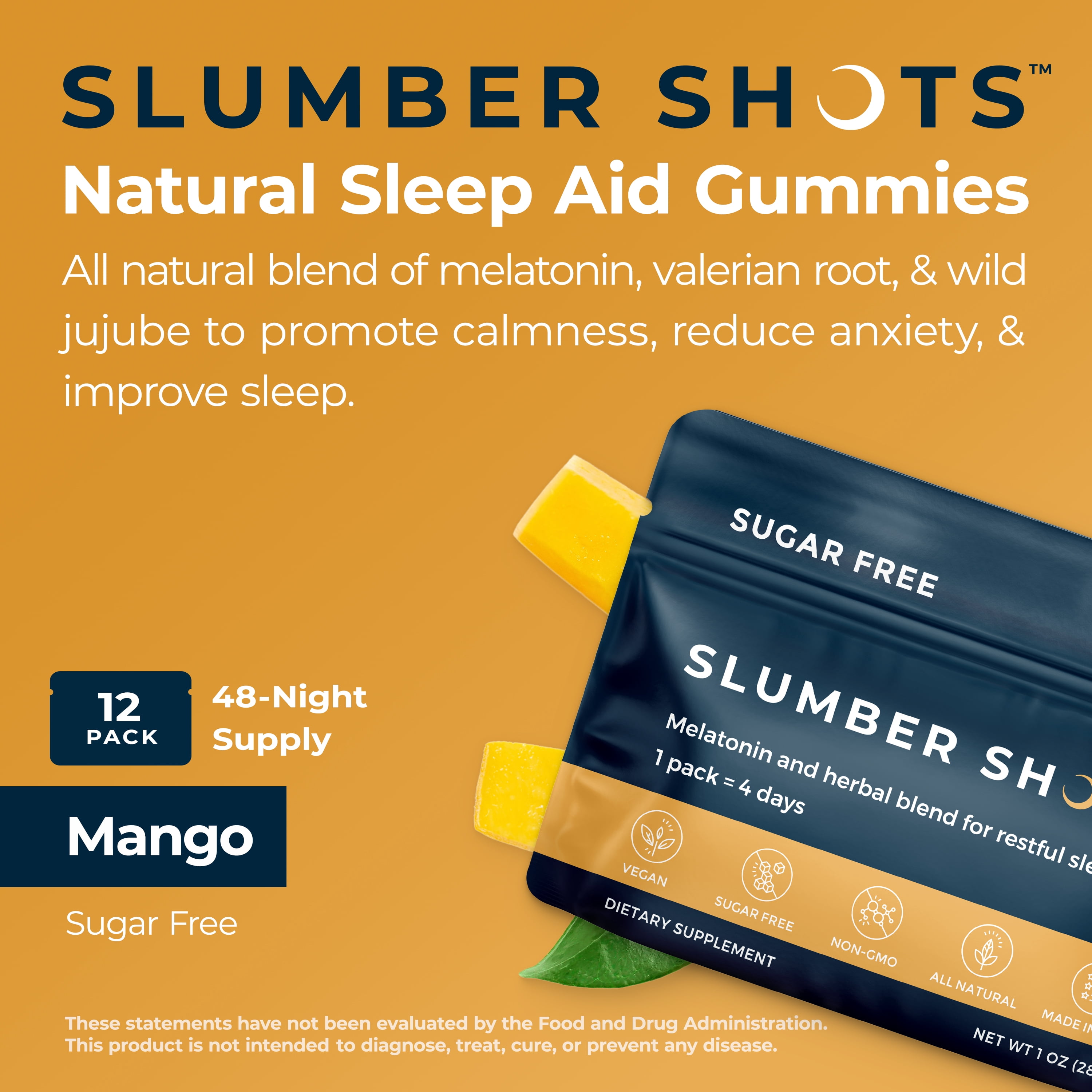Seattle Gummy Company Slumber Shots Sleep Aid Gummies, 12-Pack, Mango Flavor