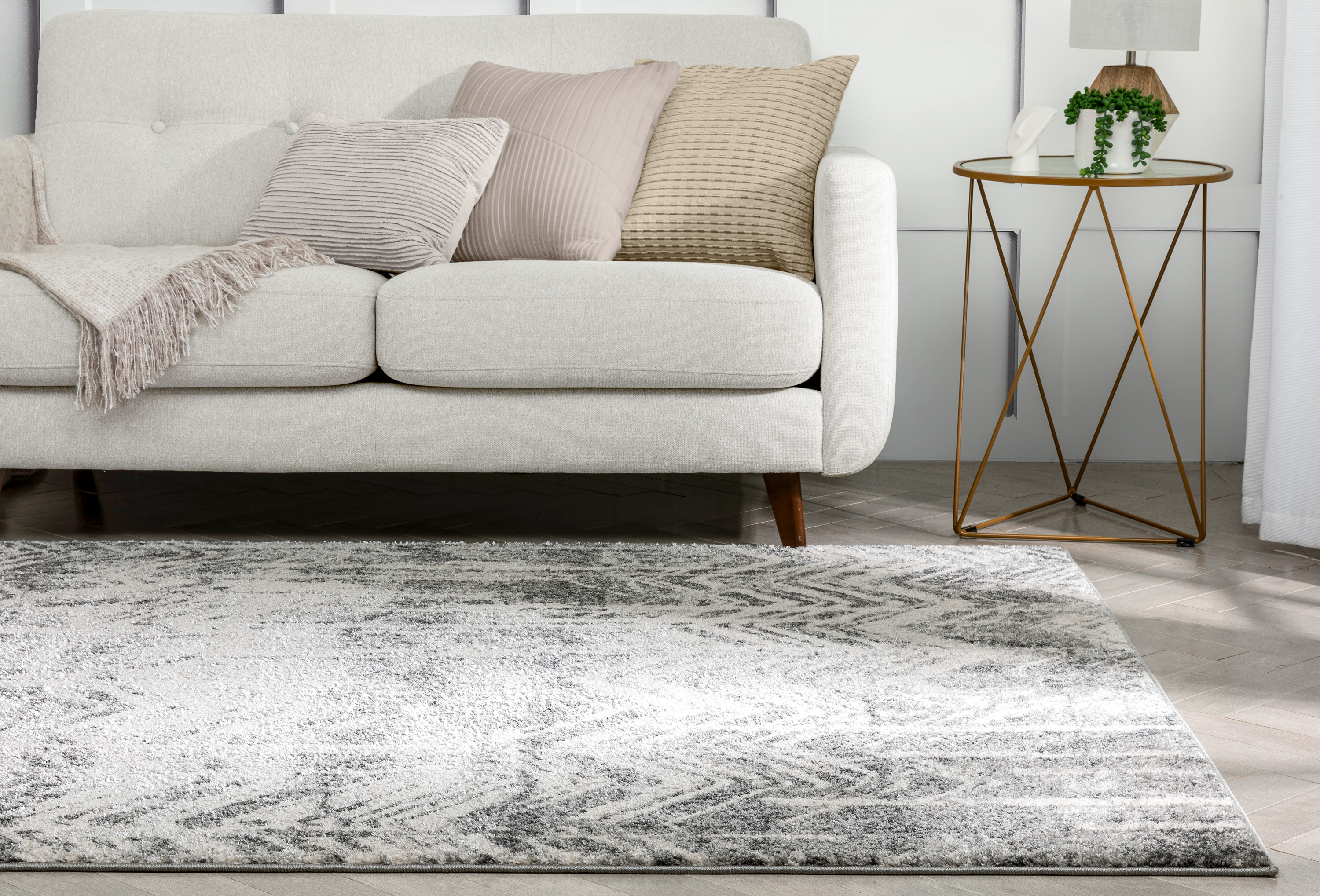 Well Woven Lisbon Julie Distressed Chevron Stripes Grey 7'10" x 9'10" Area Rug