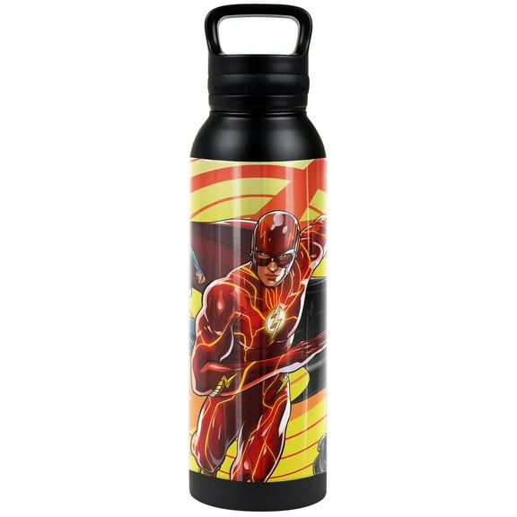 The Flash Official Batman Supergirl Team Up 24 oz Insulated Canteen Water Bottle, Leak Resistant, Vacuum Insulated Stainless Steel with Loop Cap, Black