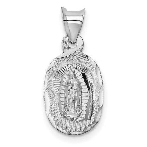 Finest Gold 14K White Gold Our Lady of Guadalupe Semi-Solid Oval Pendant