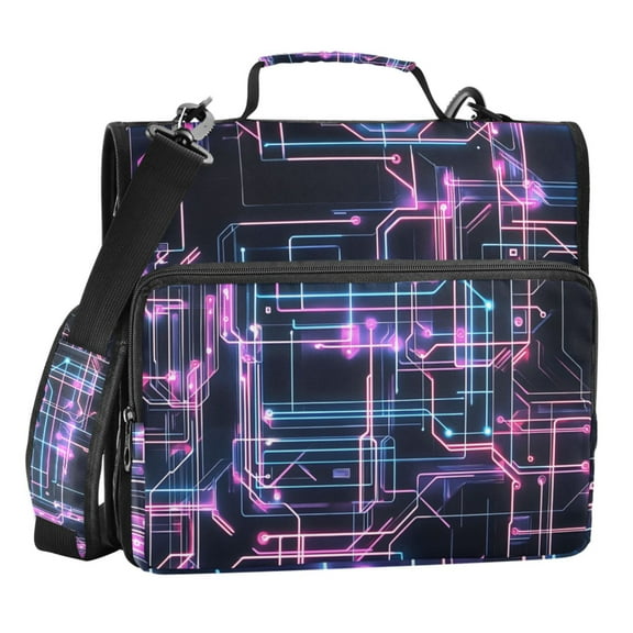 ALAZA Zipper Binder Neon Geometric 3 Ring Trapper Keeper File Folder Organizer Bag