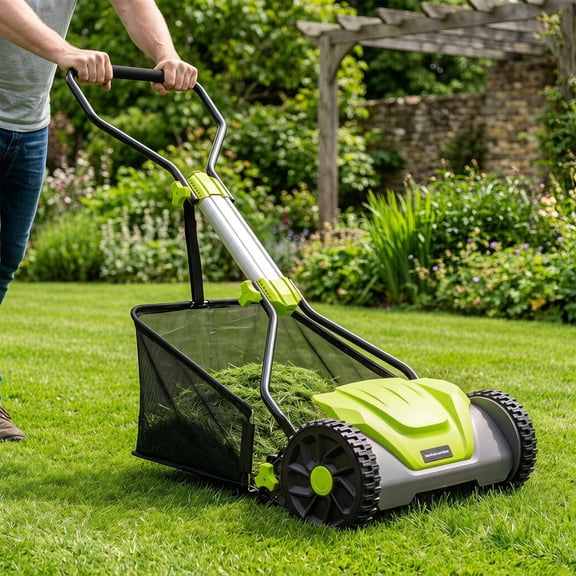 16 Inch 5-Blade Push Reel Lawn Mower with 6-Level Cutting Height and 8-Gal Removable Grass Catcher