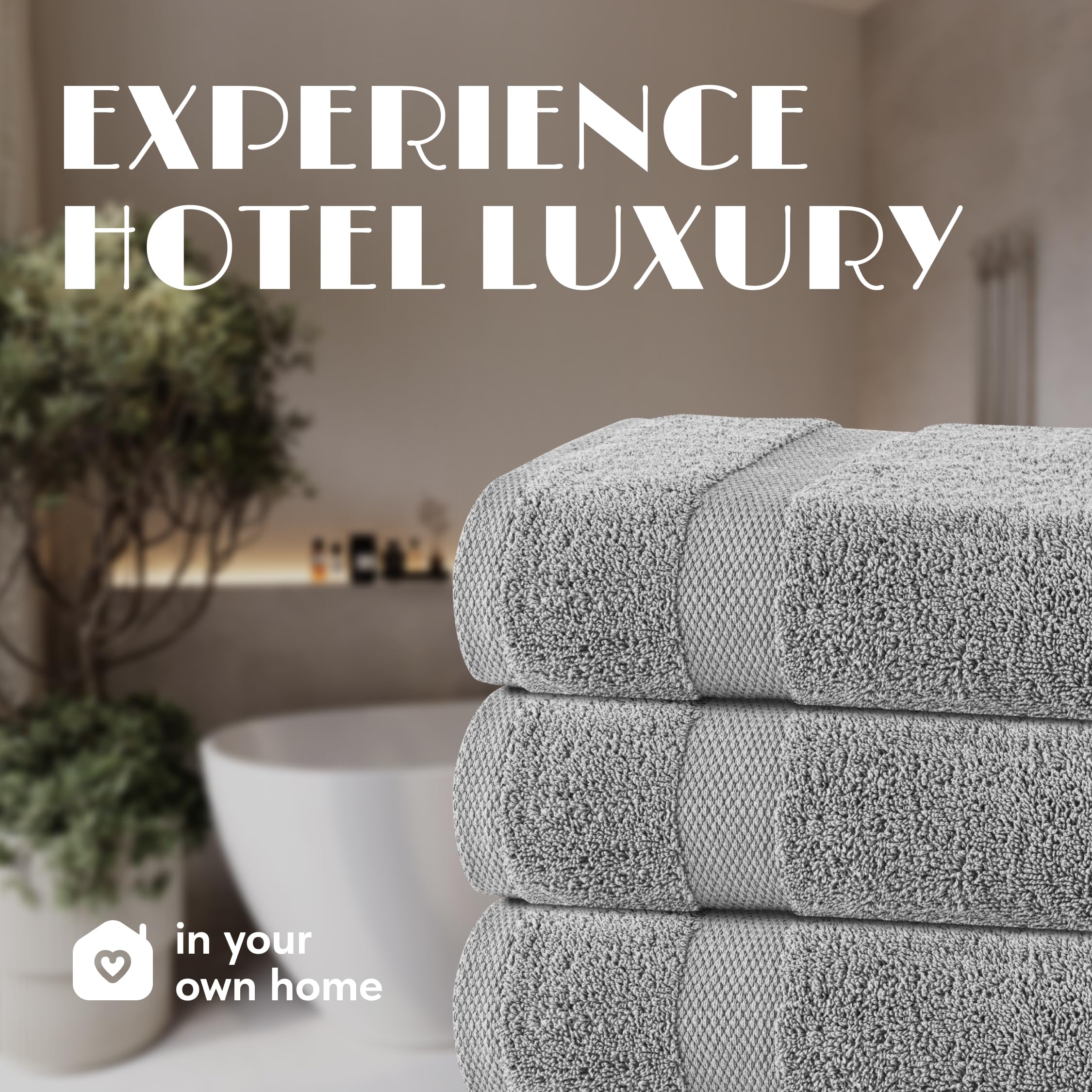 White Classic Wealuxe Light Gray Bath Towels 24x50 inch, Cotton Towel Set for Bathroom, Hotel, Gym, Spa, Soft Extra Absorbent Quick Dry 6 Pack